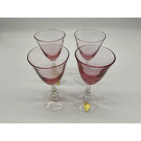 Tiffin Franciscan Wisteria Pink Wine Stemware Set of 4 Vintage Glassware MCM - Picture 6 of 11